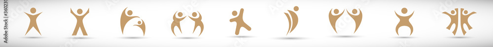 Abstract People Logo Set. Human Figure Isolated On Gray Background ...