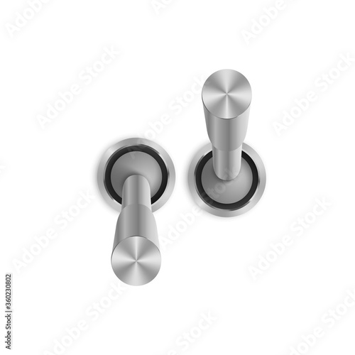 3d metallic toggle switcher. On and off modes. Realistic switcher design. Vector illustration