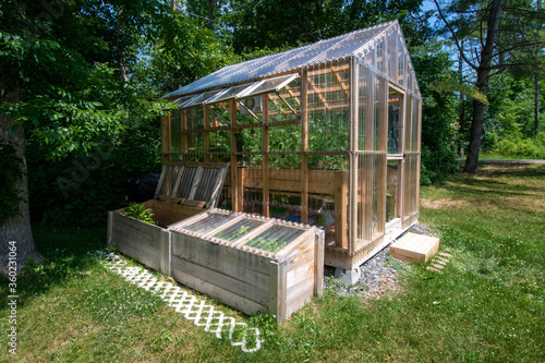 Wooden domestic greenhouse for growing vegetables