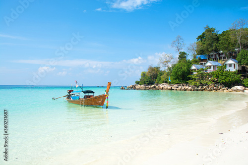 beautiful beach and boat in tropical sea at lipe island ,satun Thailand