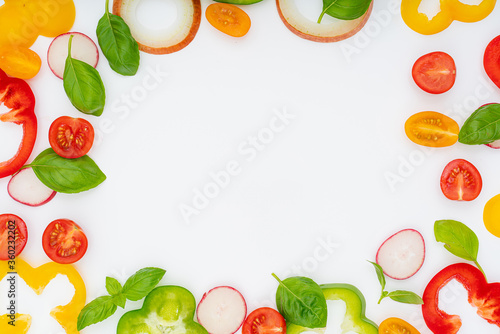 sliced  vegetables pattern for cooking design on white background top view flat lay.