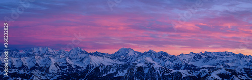 Sunset during winter time in the Swiss alps, Gantrisch, Switzerland