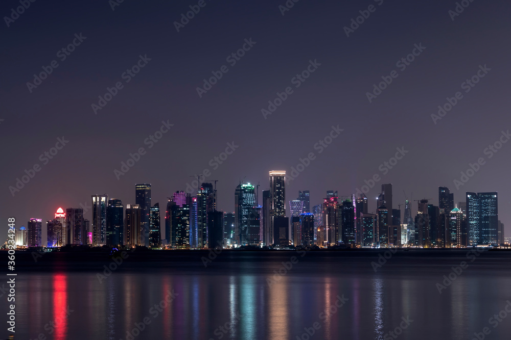 The skyline of Doha, the capital city of Qatar
