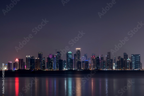 The skyline of Doha, the capital city of Qatar