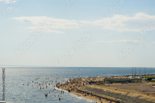  landscape overlooking the Gulf of Finland and the beach in St. Petersburg on a sunny day