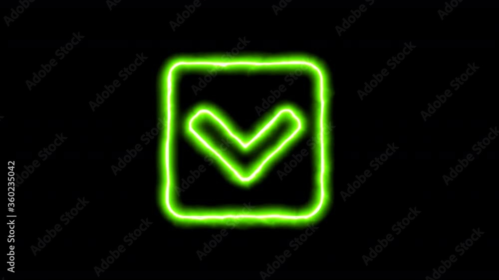 The appearance of the green neon symbol chevron square down. Flicker, In - Out. Alpha channel Premultiplied - Matted with color black The appearance of the green neon symbol chevron square down. Flicker, In - Out. Alpha channel Premultiplied - Matted with color black