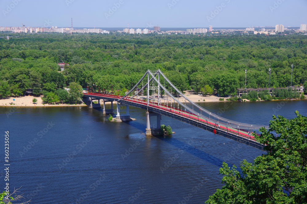 Kiev, Ukraine. Pedestrian bridge over the Dnieper River.