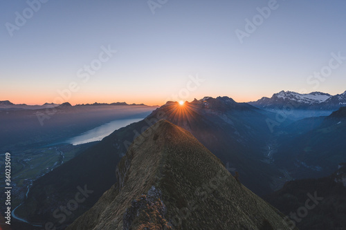 Scenic moutain ridge during sunrise in the Swiss alps, Switzerland, Interlaken