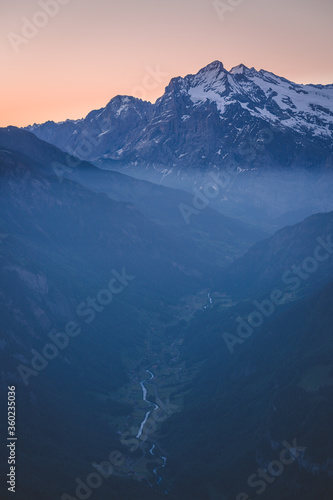 Mountain valley during sunrise, Grindelwald, Switzerland