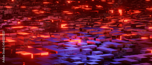 abstract background with red squares  3d render realistic abstract block light composition. Abstract theme for trendy designs. photo