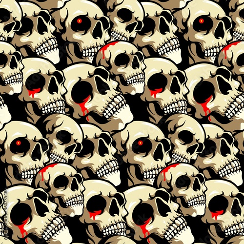 Bloody skull head seamless pattern background wallpaper t-shirt design