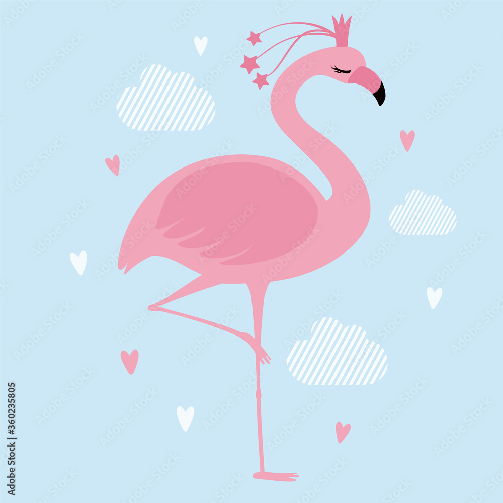 Obraz premium Pink flamingo with a crown.
