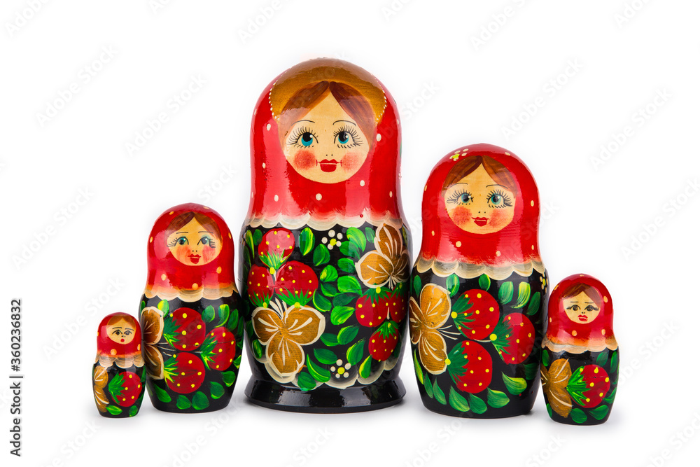 wooden Russian dolls in red, isolate on a white background