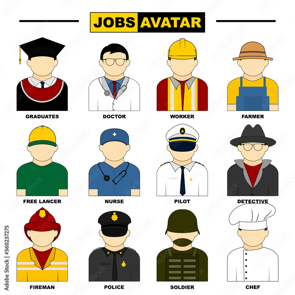 Set Object of Jobs Avatar vector Illustration Set Object of Jobs Avatar vector Illustration