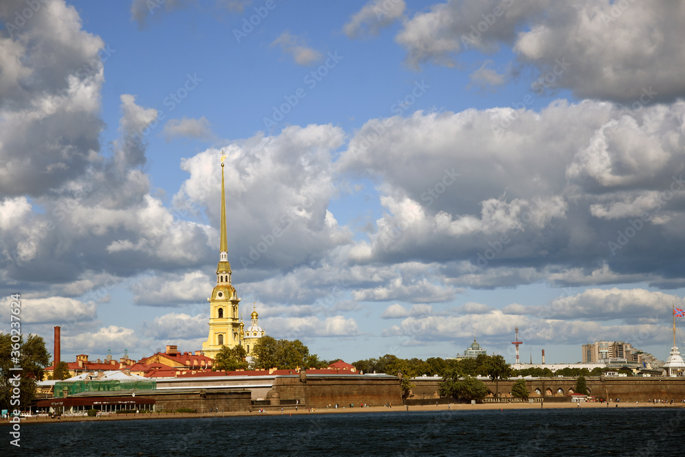 Peter and Pauls cathedral at Peter and Pauls fortress. Saint-Petersburg, Russia. Color photo.