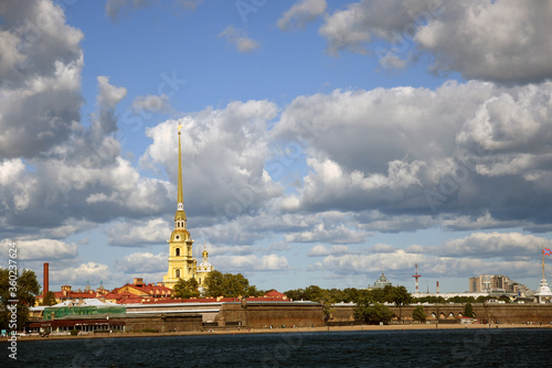 Peter and Pauls cathedral at Peter and Pauls fortress. Saint-Petersburg, Russia. Color photo.