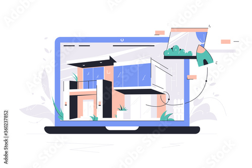 Laptop using selection materials app for house designing.