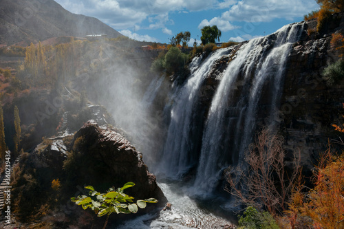 Landscape view of Tortum Waterfall in Tortum,Erzurum,Turkey. Explore the world's beauty and wildlife.