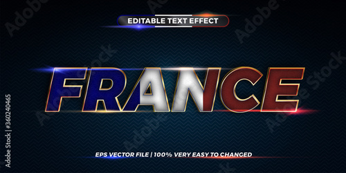 Editable text effect, France word with national flag
