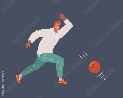 Vector illustration of man, a playing bowling on dark background.