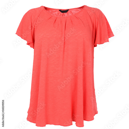 Stylish red woman blouse on white background