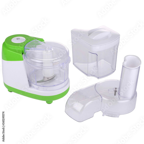Compact food processor on white background