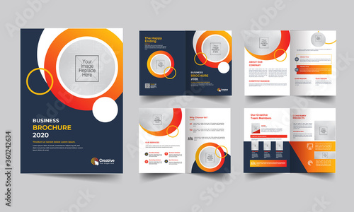 Brochure template design, creative business profile template layout, 8 pages, annual report, minimal, multipage brochure design.