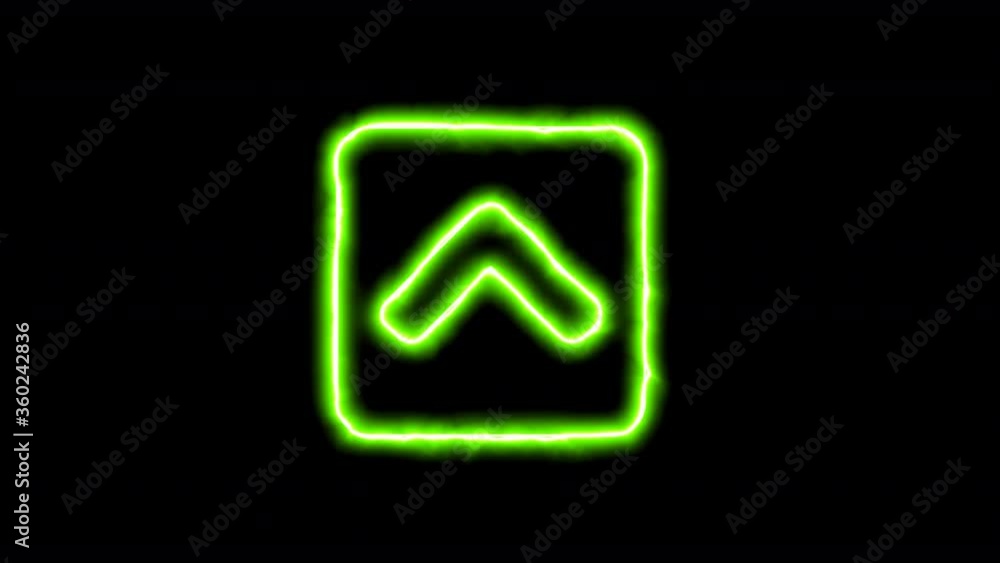 The appearance of the green neon symbol chevron square up. Flicker, In - Out. Alpha channel Premultiplied - Matted with color black The appearance of the green neon symbol chevron square up. Flicker, In - Out. Alpha channel Premultiplied - Matted with color black