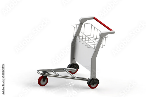 Trolley for luggage at the airport. Isolated on white background. 3D render.