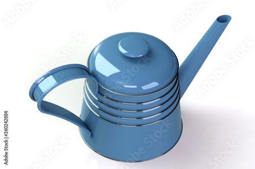Enamelled metal teapot for making fresh tea. 3D render