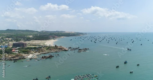 Aerial view of a fishing village near Ke Ga Lighthouse in Binh Thuan, Vietnam