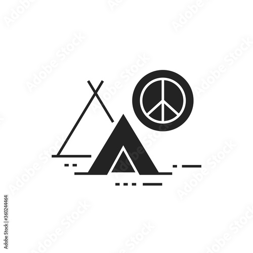 Peace camp glyph black icon. Anti war movement. Peaceful protest. Pictogram for web page, mobile app, promo.