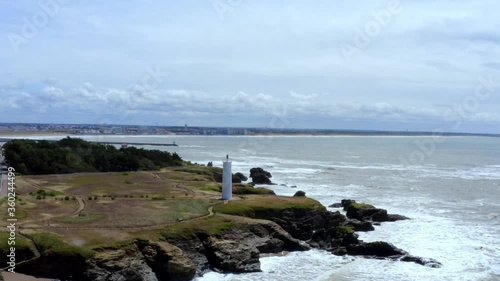 Areian view of the coast with a lighthouse in Vendée, France
