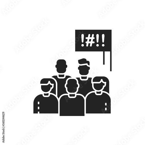 Social protest glyph black icon. Manifestations of civil unrest. Group of people strike. Pictogram for web page, mobile app, promo. Editable stroke.