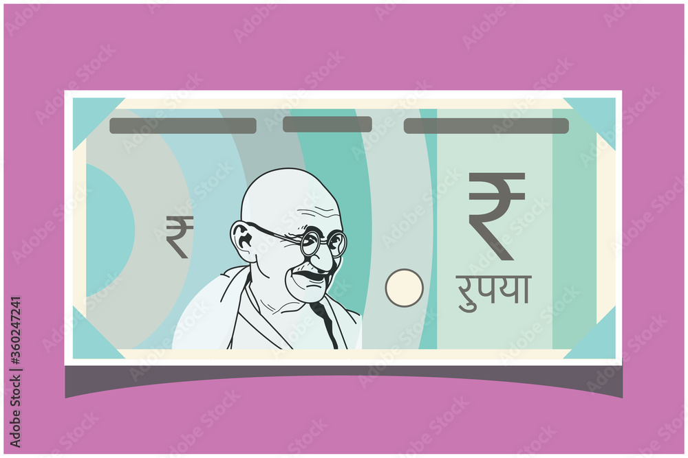 Flat Design Indian rupee. Indian Currency. Translation Indian rupee Banknote Symbol. Can be