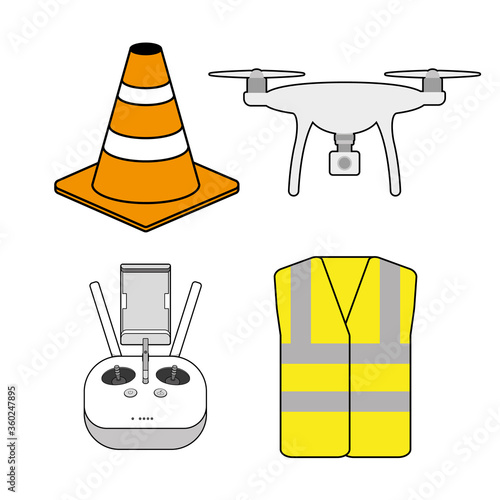 Aerial drone pilot equipment and safety icons