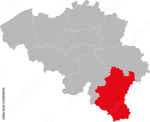 Luxembourg province isolated on belgium map. Gray background. Backgrounds and wallpapers.