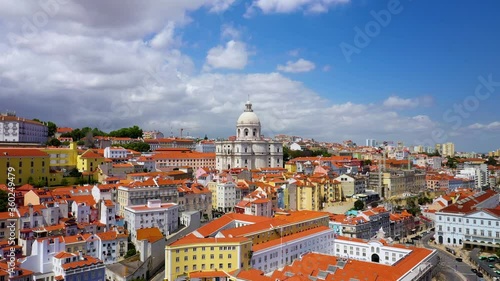 Aerial, drone shot towards the National Pantheon, on a bright, sunny day, in Alfama, Lisbon, Portugal photo