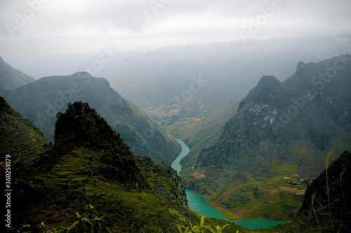 Cinematic scenery of the karst mountain range of the famous Ha giang Loop in Vietnam