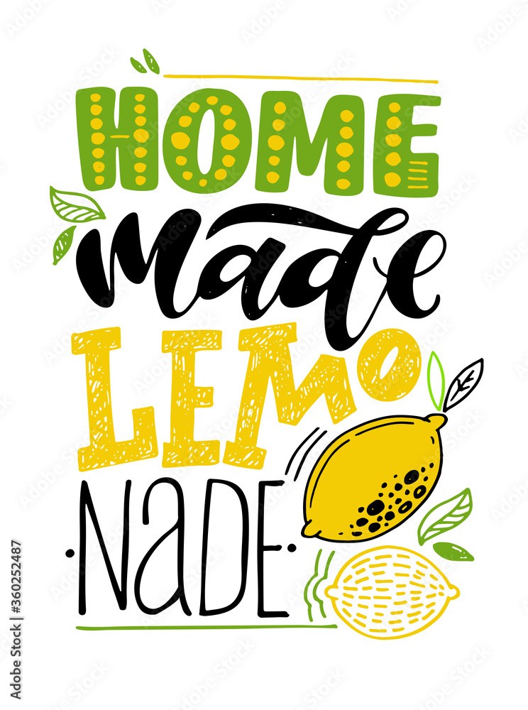 Naklejka premium Motywacja ręcznie rysowane doodle napis cytat o lemoniady. Sztuka etykiety letniej domowej lemoniady. Projekt szablonu banera, plakatu, projektu koszulki.