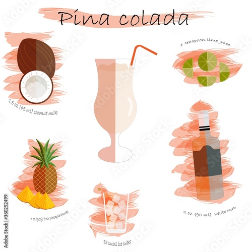 pina colada recipe infographics vector illustration