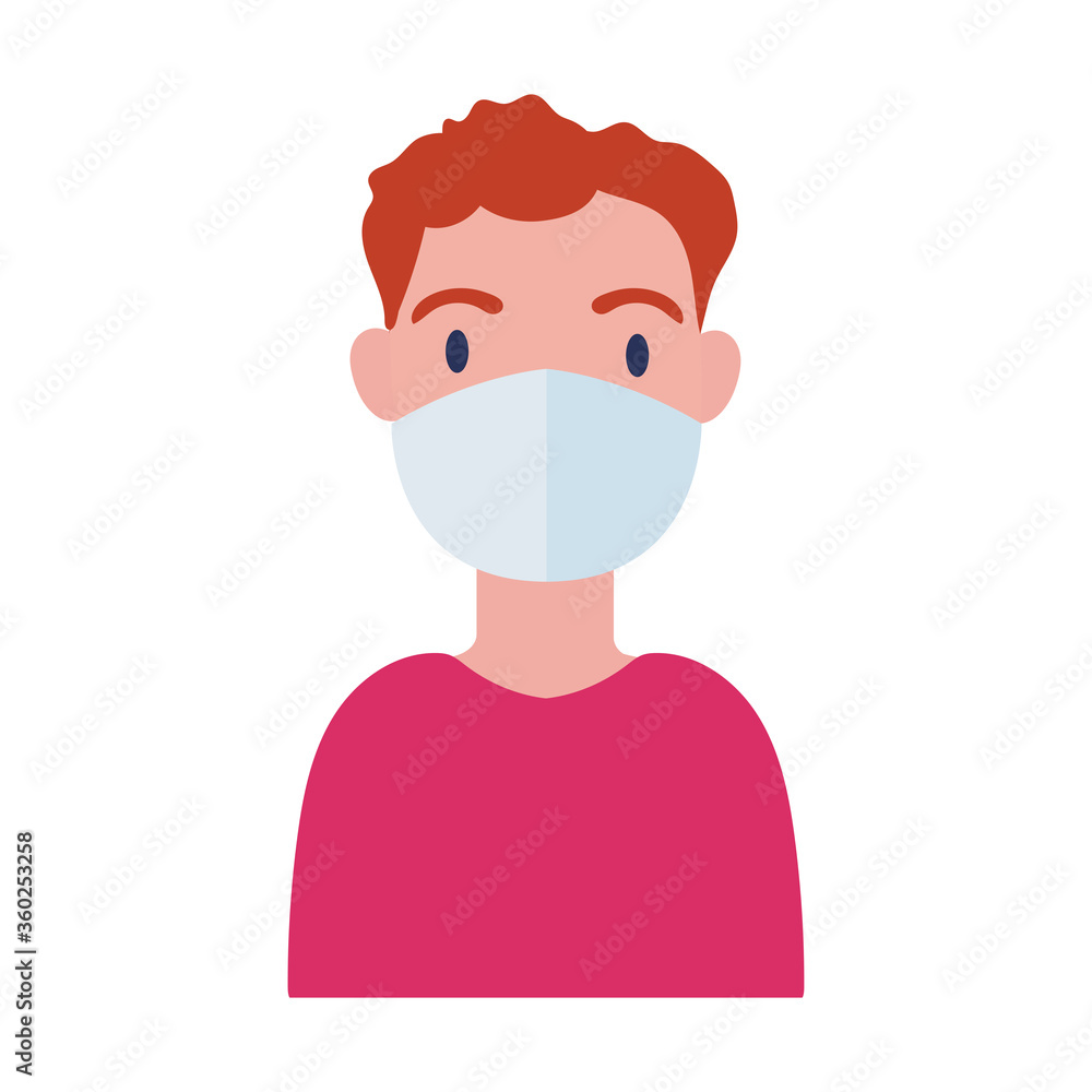 young man wearing medical mask flat style