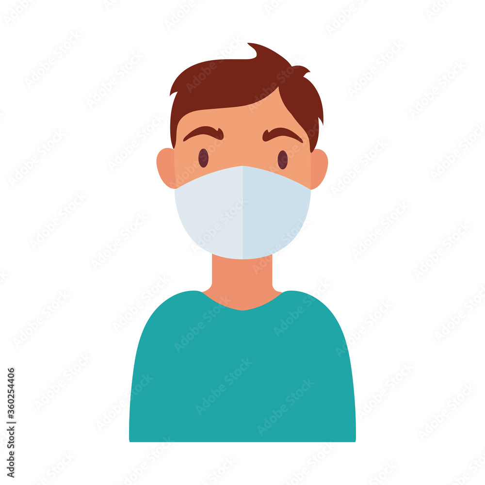young man wearing medical mask flat style