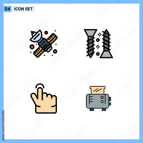 Modern Set of 4 Filledline Flat Colors Pictograph of communication, finger, satellite, screw, touch photo