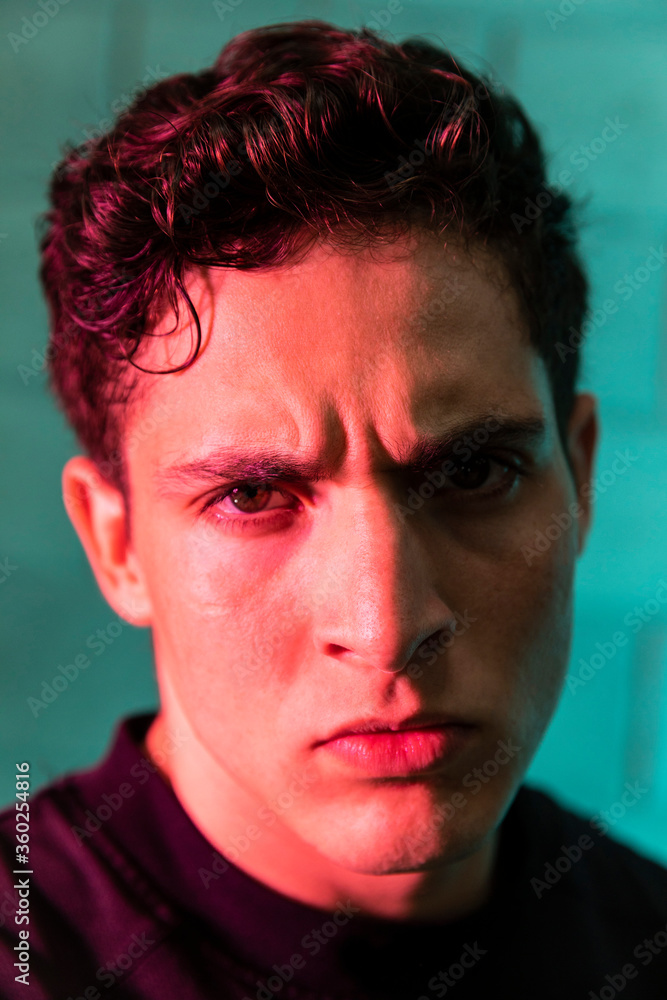 Fototapeta premium Man practicing box in a cellar