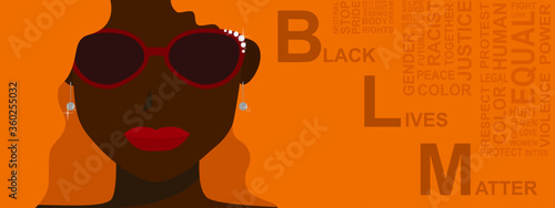 A banner vector of black lives matter topic,With black women and words, Illustration for online article.	
