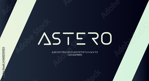 Astero, an Abstract technology science alphabet font. digital space typography vector illustration design