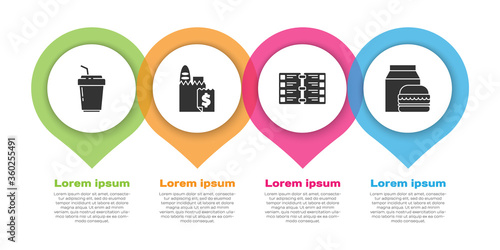 Set Coffee cup to go, Online ordering and delivery, Restaurant cafe menu and Online ordering and burger delivery. Business infographic template. Vector