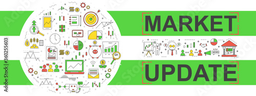 A vector banner of Market update, with stock icons element, illustration for stock news or article in broker or stock website. 