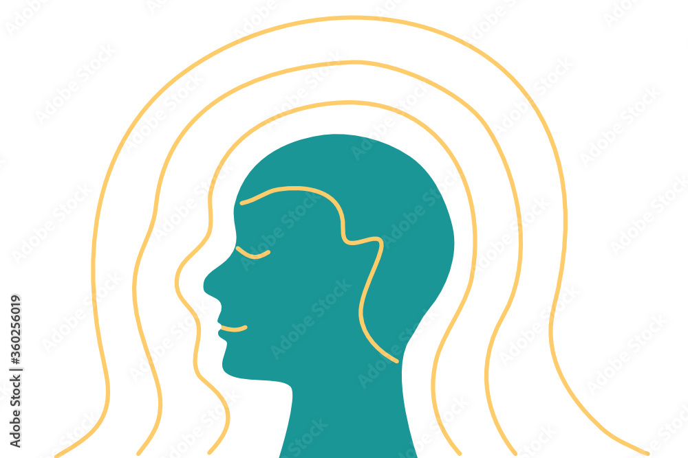Fotografie Happy human head outline surrounded by positive aura